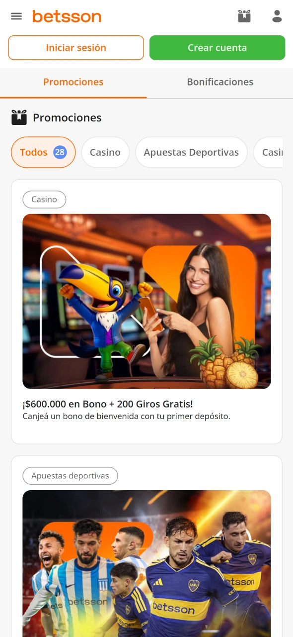 Explora los bonos disponibles en la app Betsson para usuarios móviles.