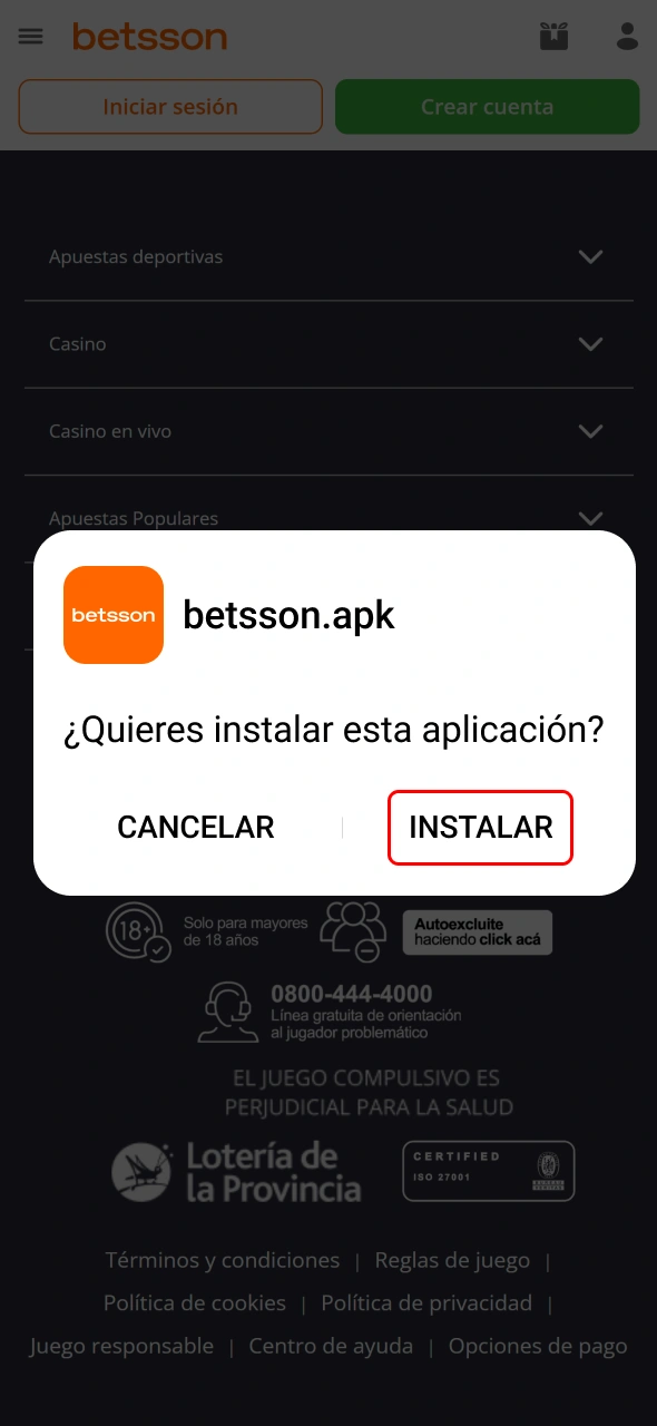 Ejecuta el archivo de instalación y configura la aplicación Betsson.
