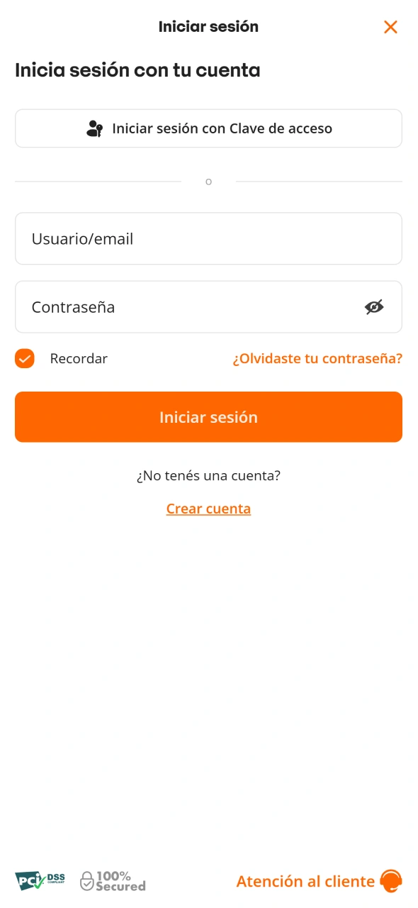 Introduce tus datos de inicio de sesión en la aplicación Betsson.