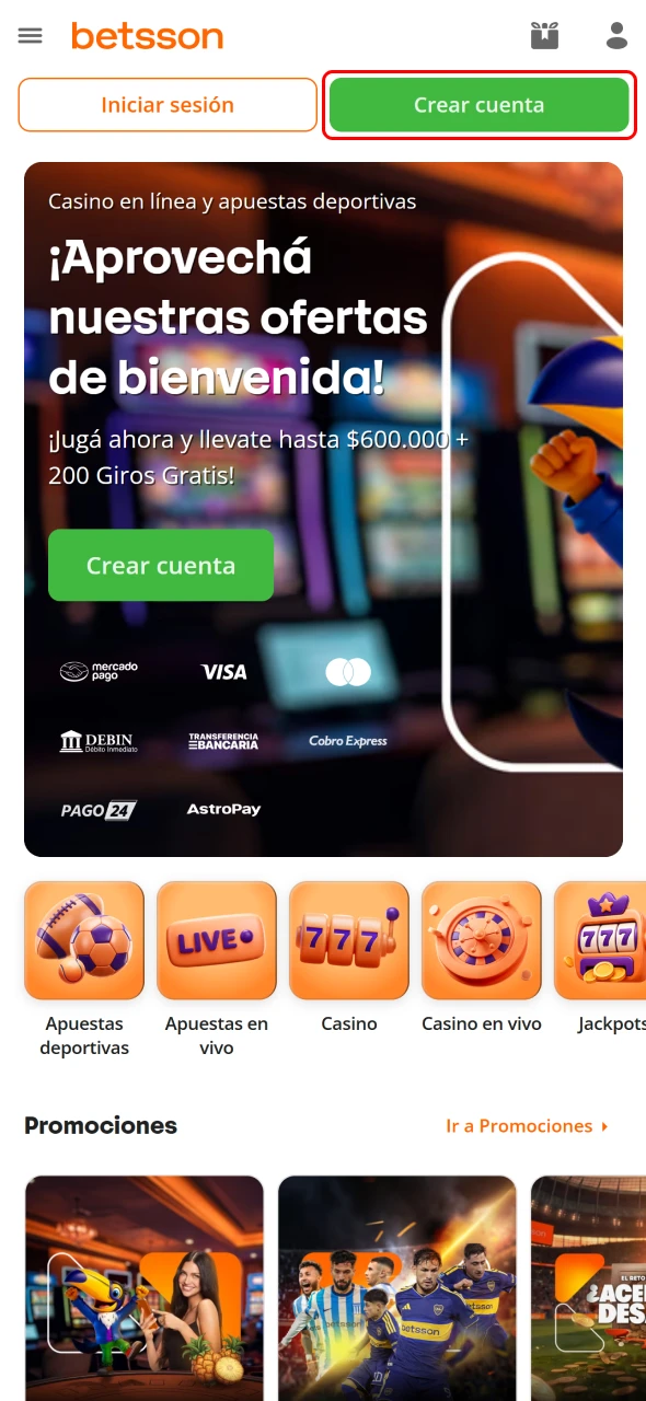 Abre tu cuenta Betsson para comenzar a realizar apuestas deportivas.