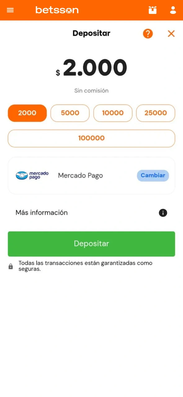 Carga fondos en Betsson y prepara tu saldo para apostar.