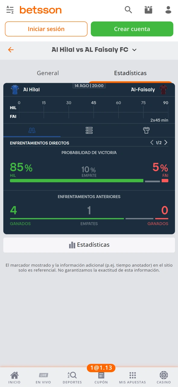 Confirma tu apuesta en Betsson y sigue el resultado del evento.